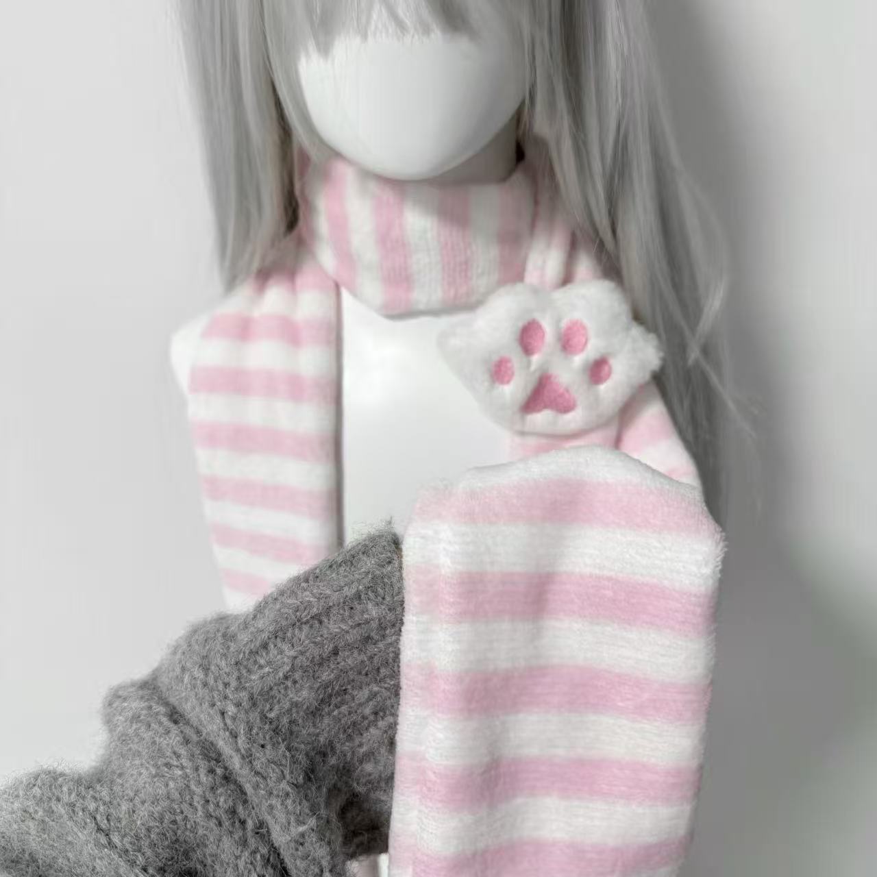 Women'S Winter Accessories Set - Cachecol Kawaii com Decoração de Pata