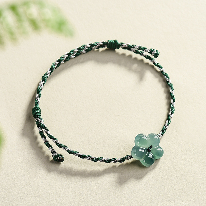 Women Accessories To Gift - Pulseira de Jadeíta Birmanesa com Flor,