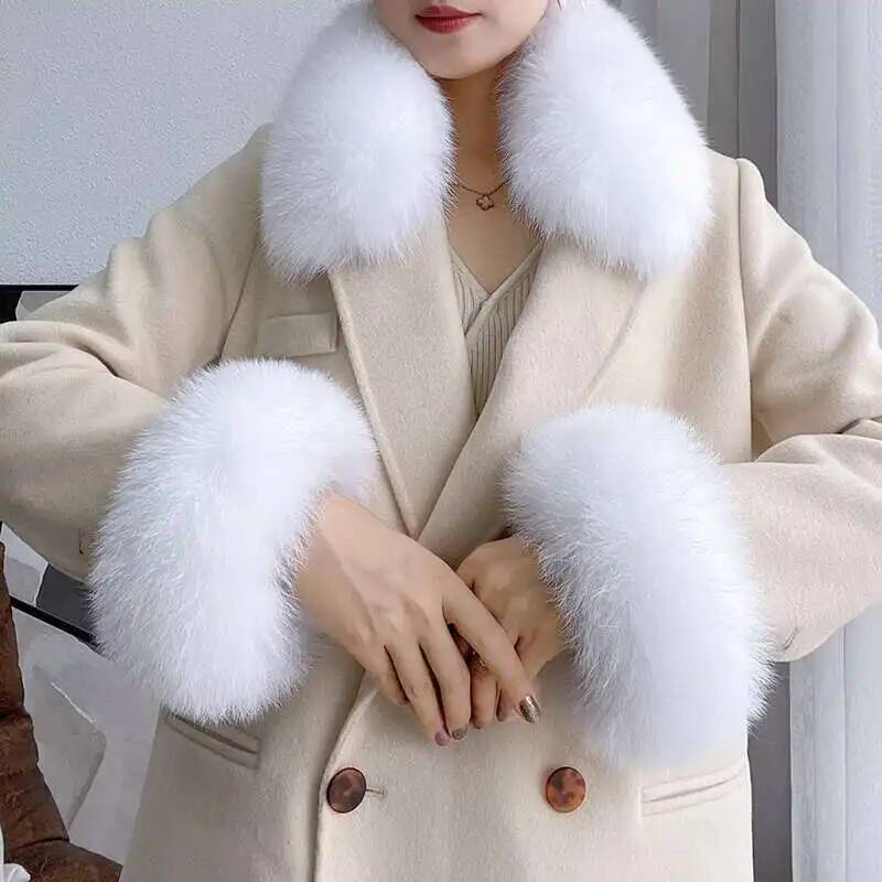 Inverno gola de pele real e pu - Women'S Winter Accessories Set avaliação e preço