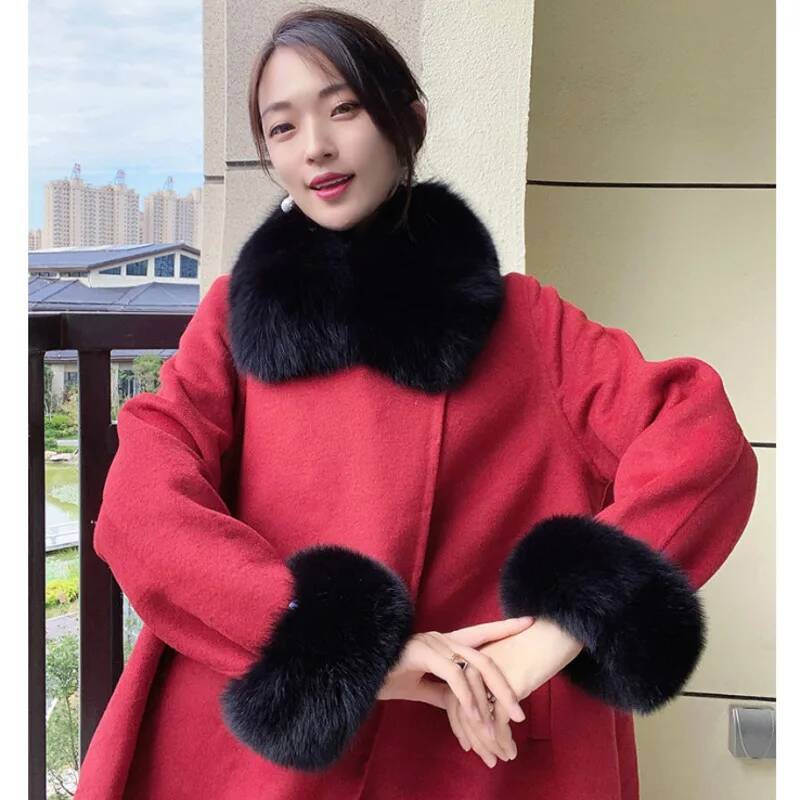 Inverno gola de pele real e pu - Women'S Winter Accessories Set avaliação e preço